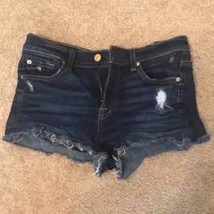 7 for all mankind distressed dark wash shorts